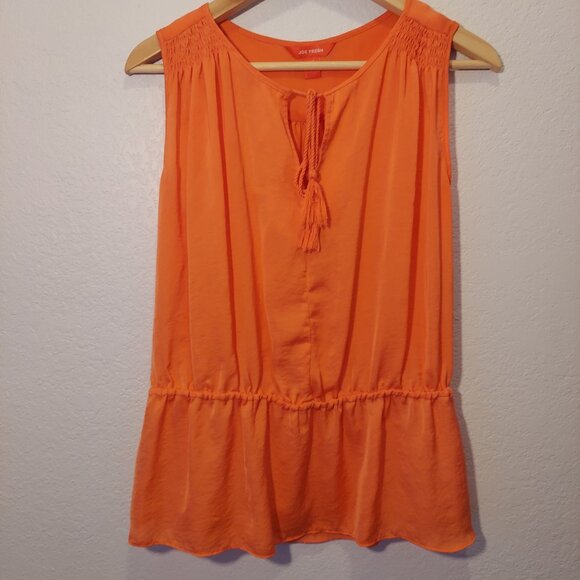 Joe Fresh Bright Orange Sleeveless Boho Peplum Blouse with Tassel Tie Size S - Picture 6 of 8